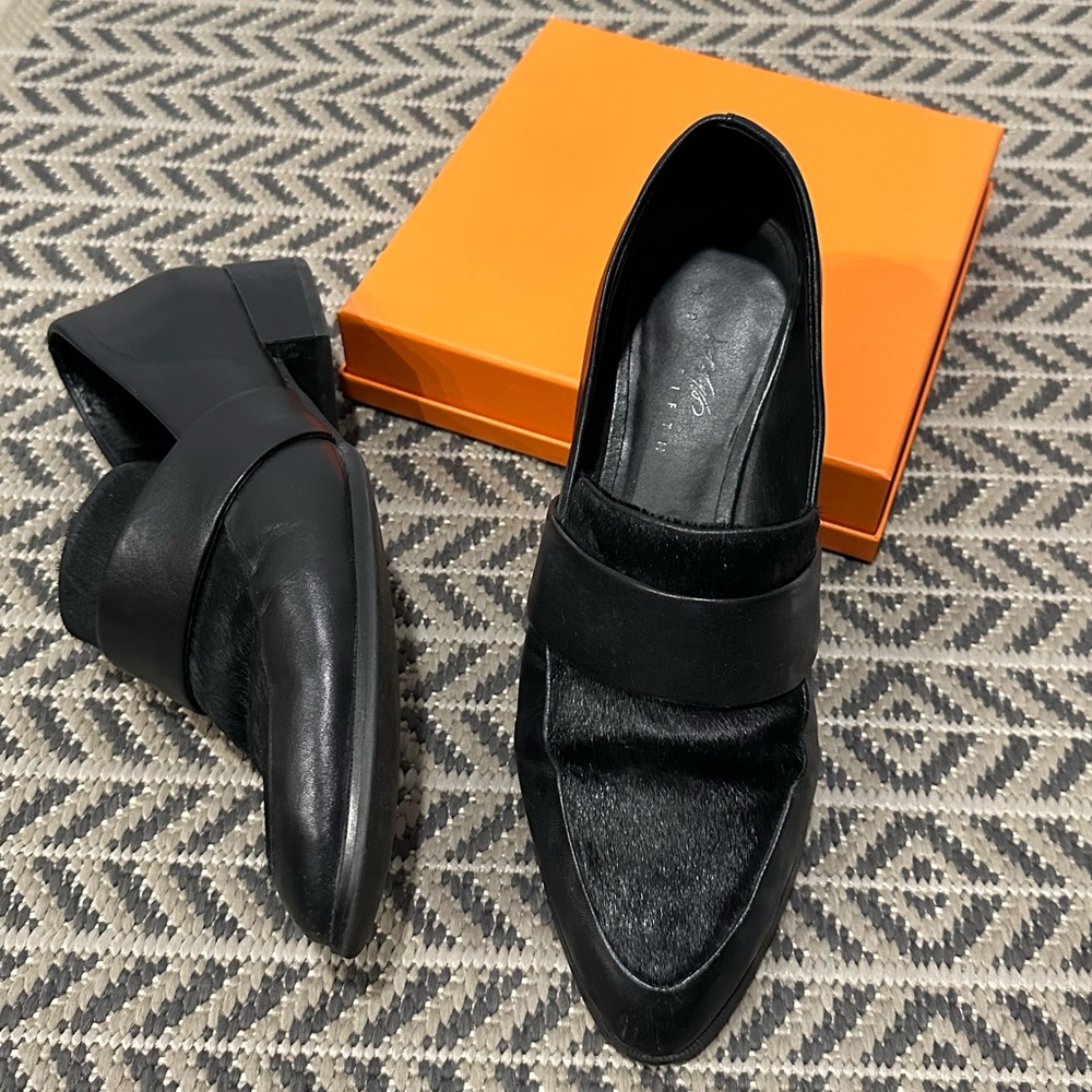Black leather loafer